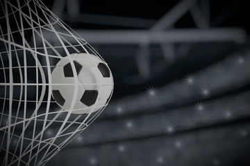 Soccer ball scores a goal on the net