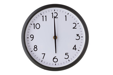 Round office wall clock on white,