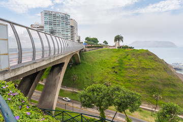 Panoramic view from Miraflores district with Villena Rey Bridge on the side, in Lima, Peru