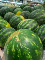 Watermelons stacked in the supermarket