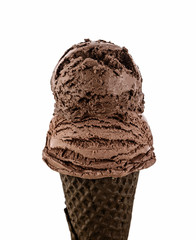 chocolate ice cream with chocolate cone isolated on white background