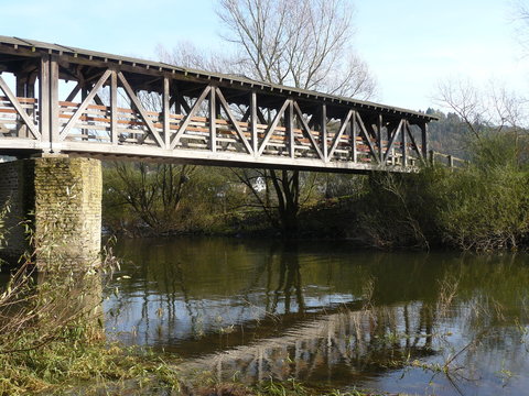 Alte Holzbr&uuml;cke &uuml;ber die Ahrm&uuml;ndung bei Remagen-Kripp