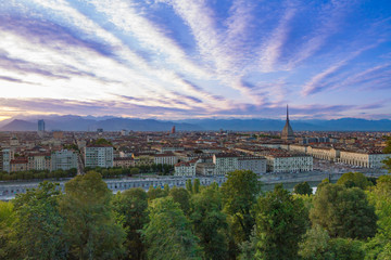 Fototapeta na wymiar View of Turin city center with landmark of Mole Antonelliana-Turin,Italy,Europe