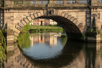 View over the River Severn of English Bridge in Shrewsbury