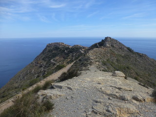 Paisaje en mar mediterraneo junto a La Batería de Castillitos, fortificación española de soporte...