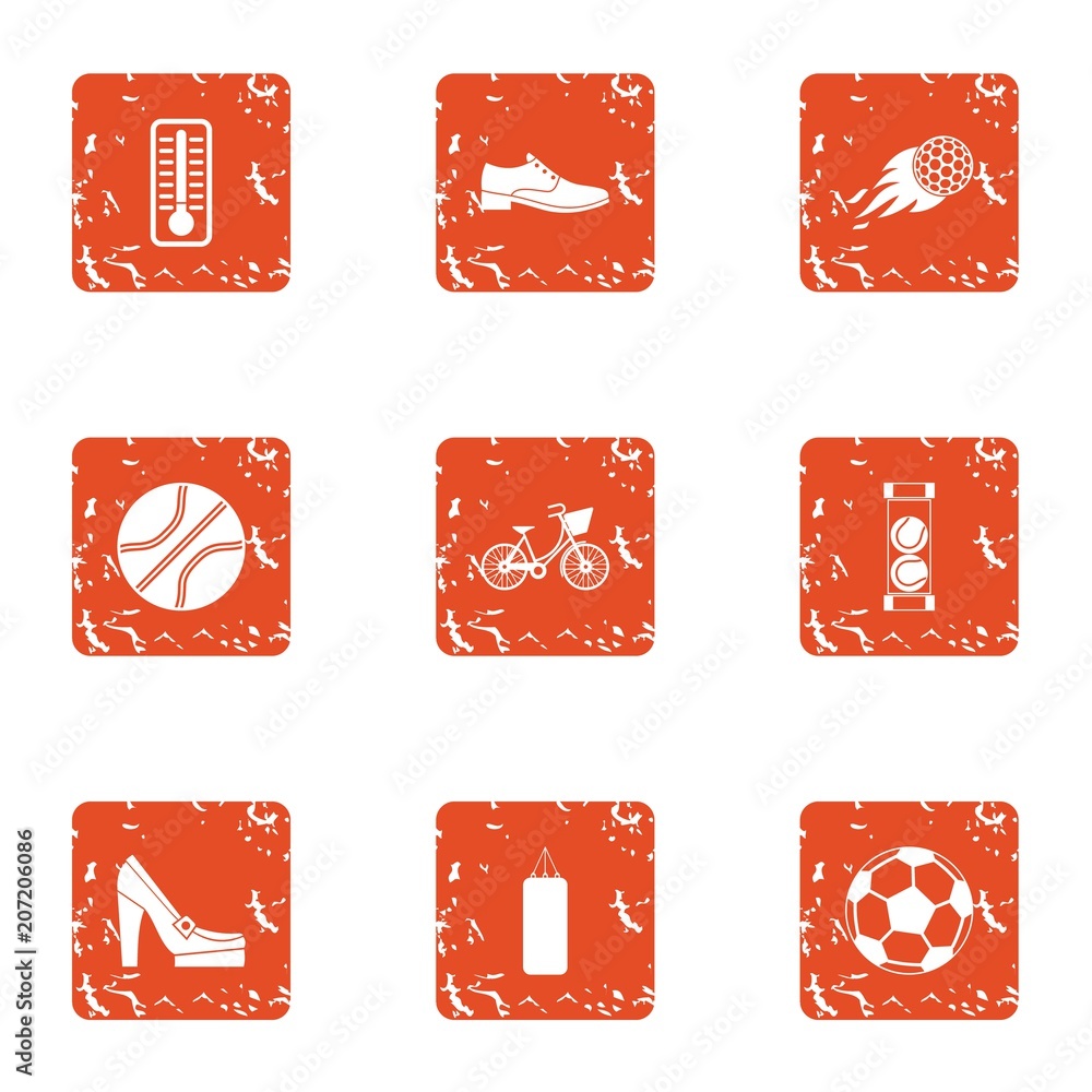 Poster kick icons set. grunge set of 9 kick vector icons for web isolated on white background
