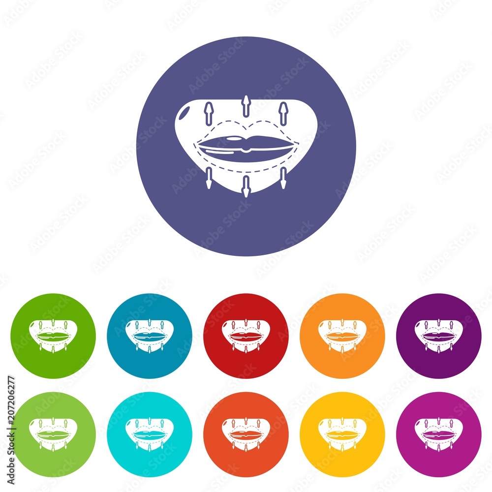 Poster lip augmentation icons color set vector for any web design on white background