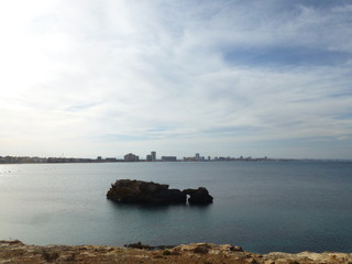 La Manga del Mar Menor en Cabo de Palos, poblacion de España en aguas del mar Mediterráneo que se encuentra en el municipio de Cartagena, en la Región de Murcia (España)