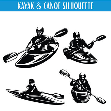 Canoe or Kayaking Silhouette Template Set