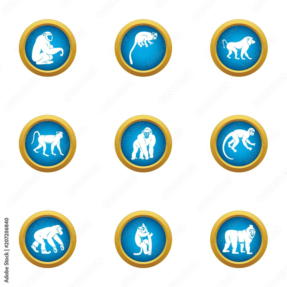 Poster chimpanzee icons set. flat set of 9 chimpanzee vector icons for web isolated on white background