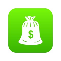 Money bag icon green vector isolated on white background