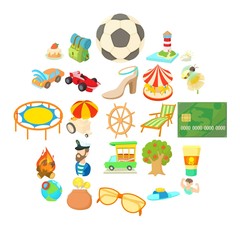 Carefree vacation icons set. Cartoon set of 25 carefree vacation vector icons for web isolated on white background