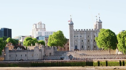 Exterior Of The Tower Of London With River Thames In Foreground