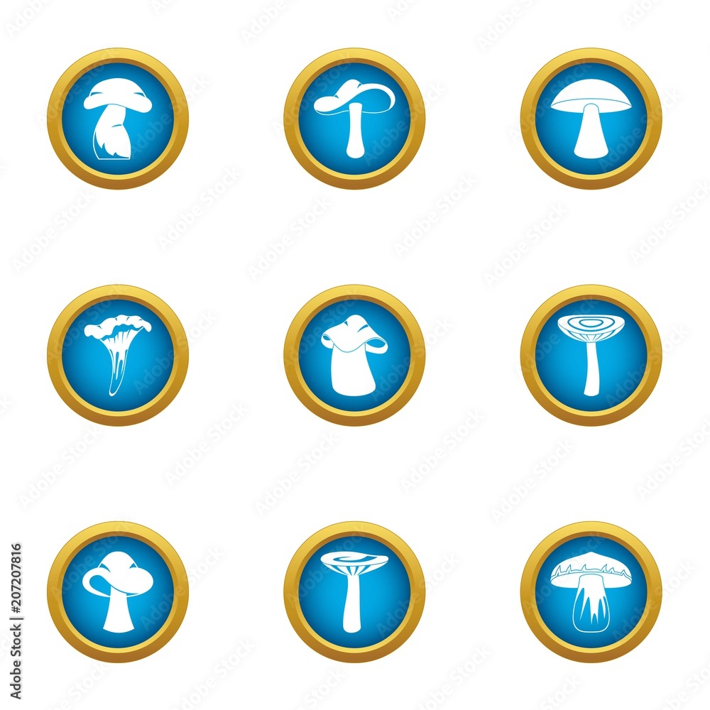Poster delicious mushroom icons set. flat set of 9 delicious mushroom vector icons for web isolated on whit
