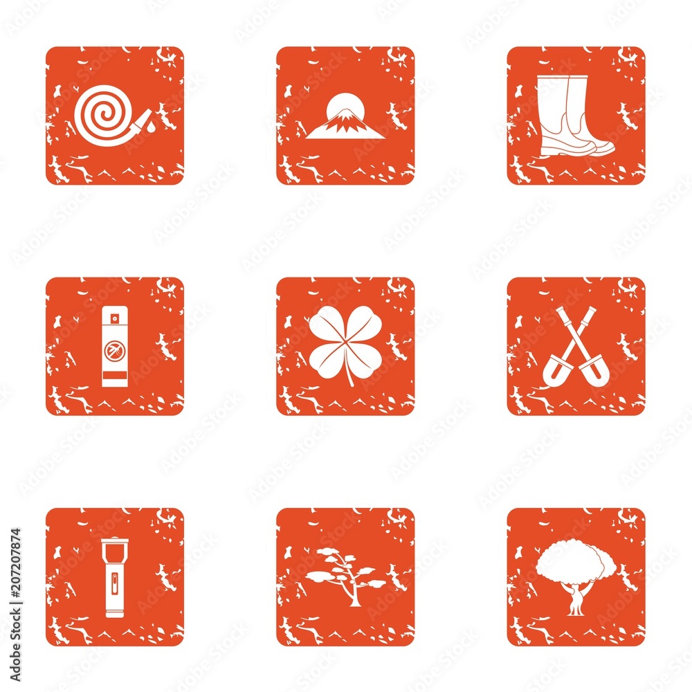 Poster walk the area icons set. grunge set of 9 walk the area vector icons for web isolated on white backgr