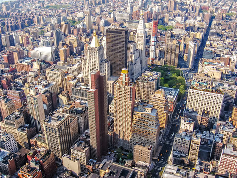 Spectacular aerial view of skyscrapers in Manhattan, New York City, United States.