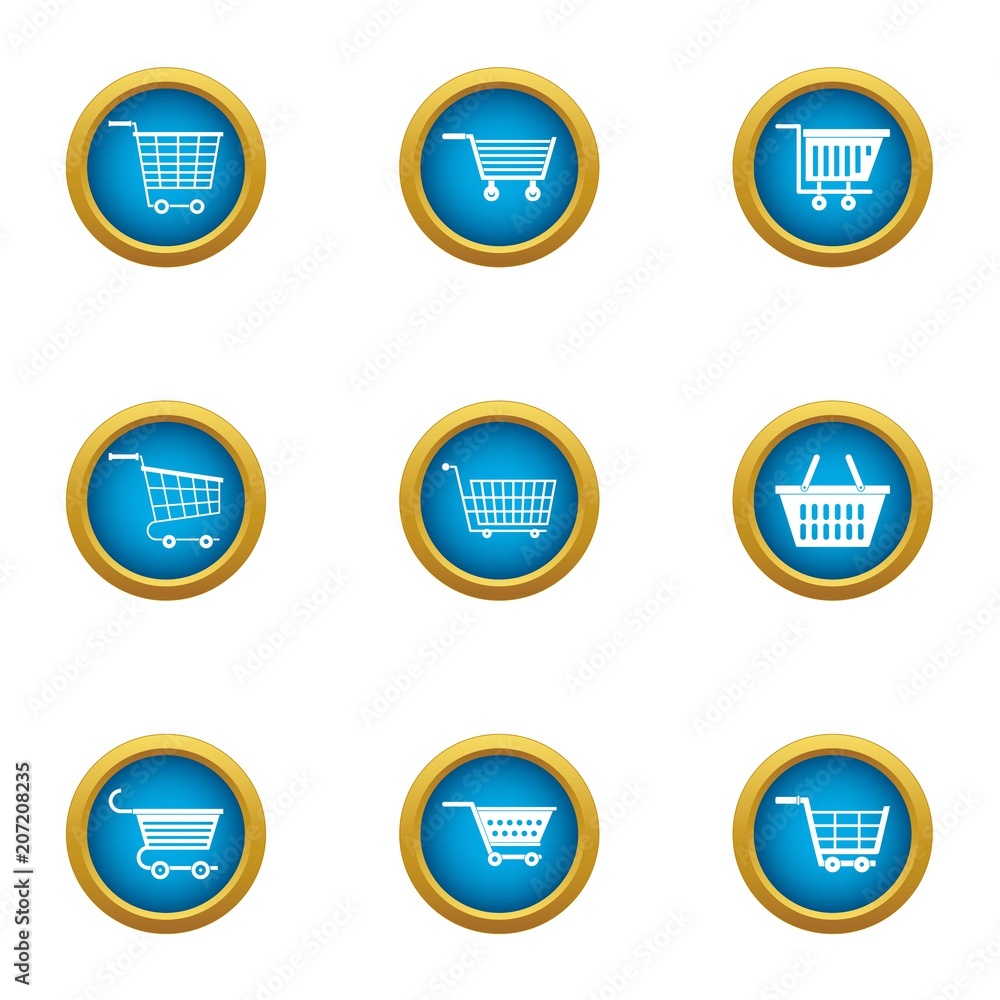 Poster trolley icons set. flat set of 9 trolley vector icons for web isolated on white background