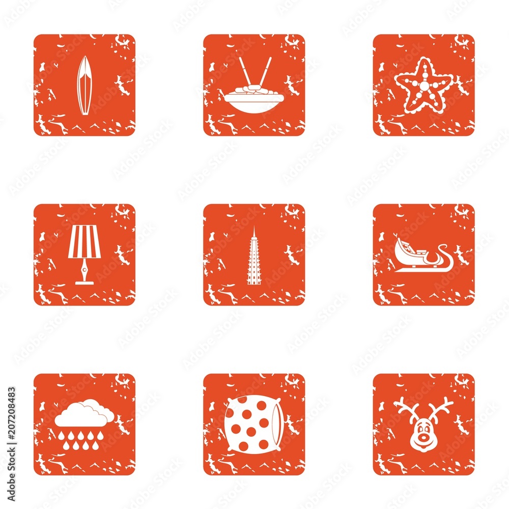 Poster slumber icons set. grunge set of 9 slumber vector icons for web isolated on white background