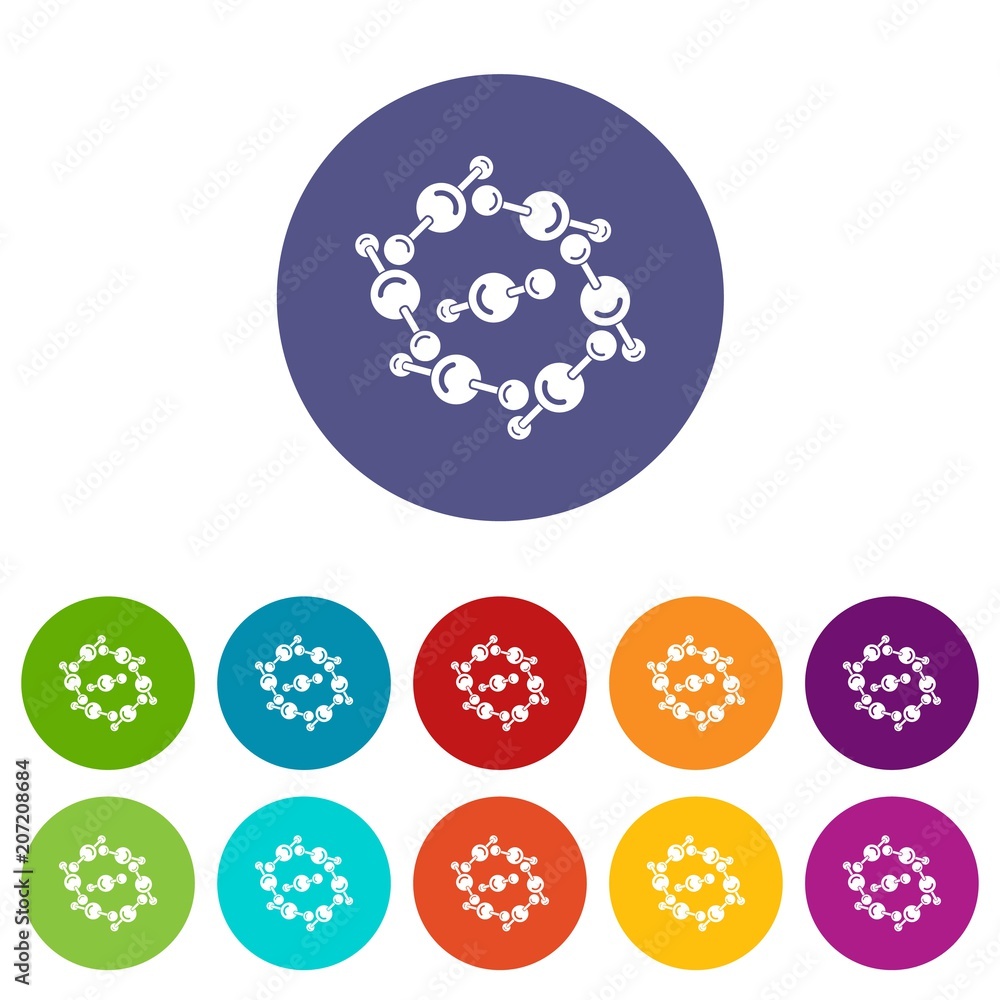 Poster molecule design icons color set vector for any web design on white background