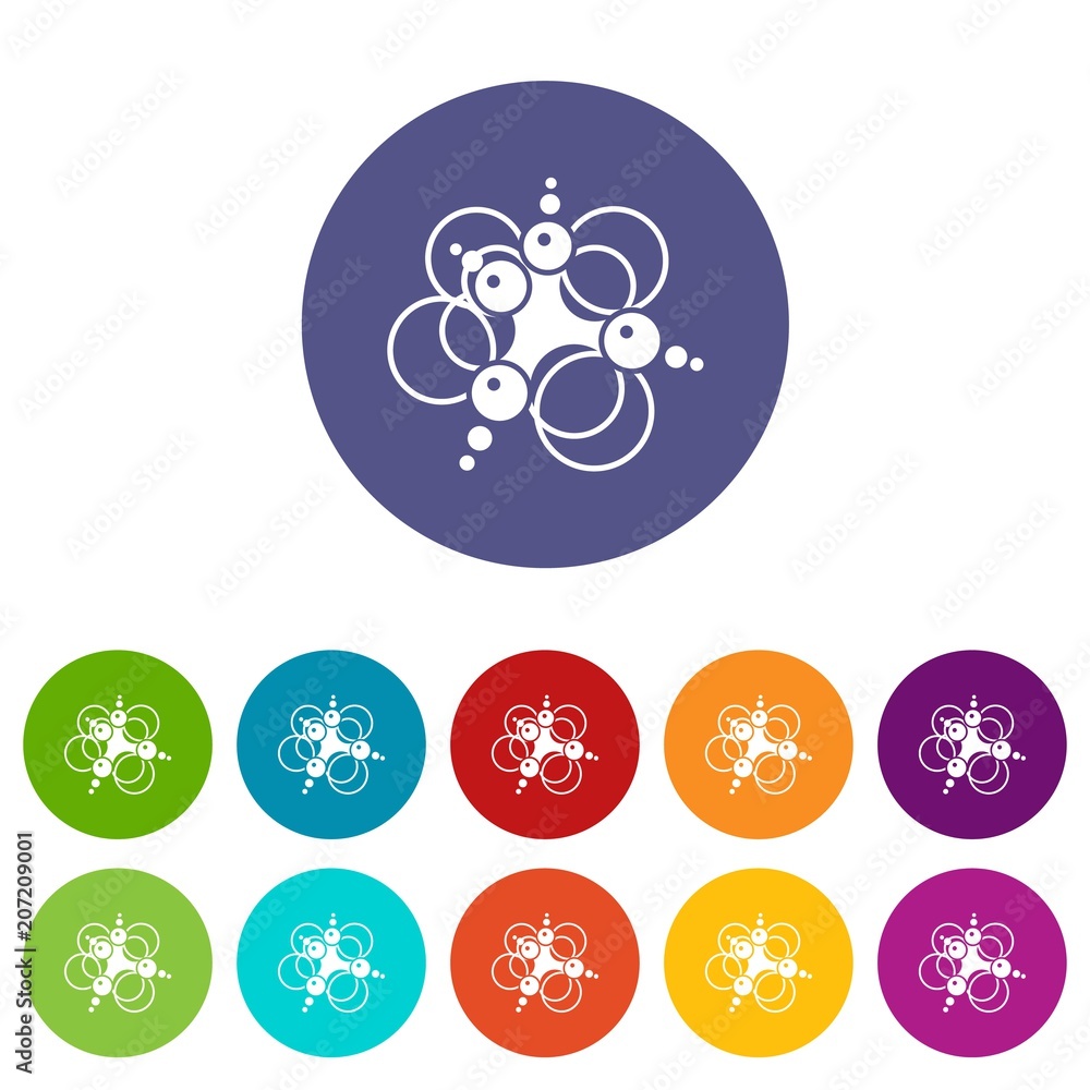Poster molecule connection icons color set vector for any web design on white background