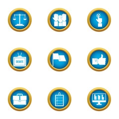 Debate icons set. Flat set of 9 debate vector icons for web isolated on white background