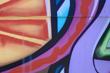 Street art. Abstract background image of a fragment of a colored graffiti painting in fashionable...