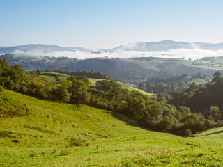 Naklejka premium Looking back on the Napoleon Route towards the valley - Saint Jean Pied de Port, France