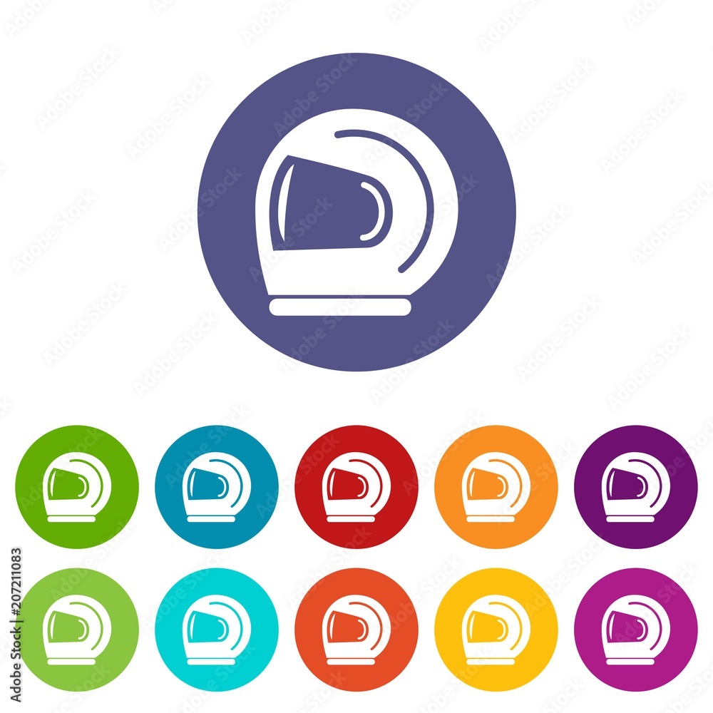 Poster racer helmet icons color set vector for any web design on white background