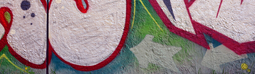 Street art. Abstract background image of a fragment of a colored graffiti painting in chrome and...