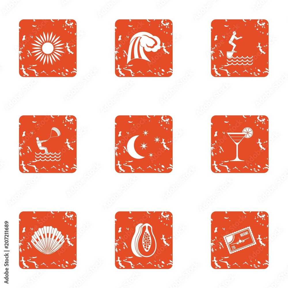 Poster catch the wave icons set. grunge set of 9 catch the wave vector icons for web isolated on white back