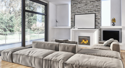 Modern bright interiors apartment 3D rendering illustration