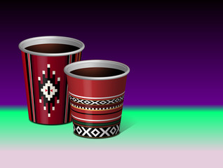 Arabian Red Traditional Sadu Theme Paper Plastic Cup Vector 3D - obrazy, fototapety, plakaty