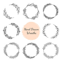 Hand drawn wreaths set. Vector design elements for cards, quotes, invitations and posters