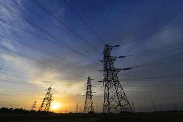 The power supply facilities of contour in the evening