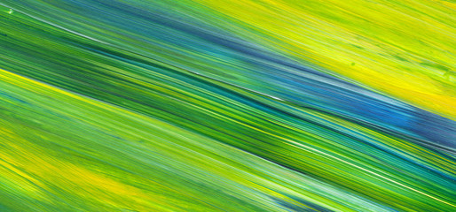 Abstract acrylic painting for use as background, texture, design element. Modern art in Mixed colours of green, blue, yellow.