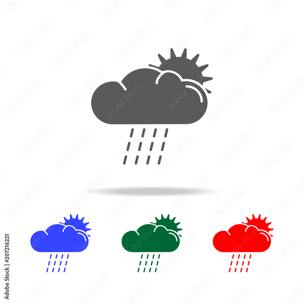 Aufkleber sun behind the cloud with rain icon. elements of weather in multi colored icons. premium quality gra