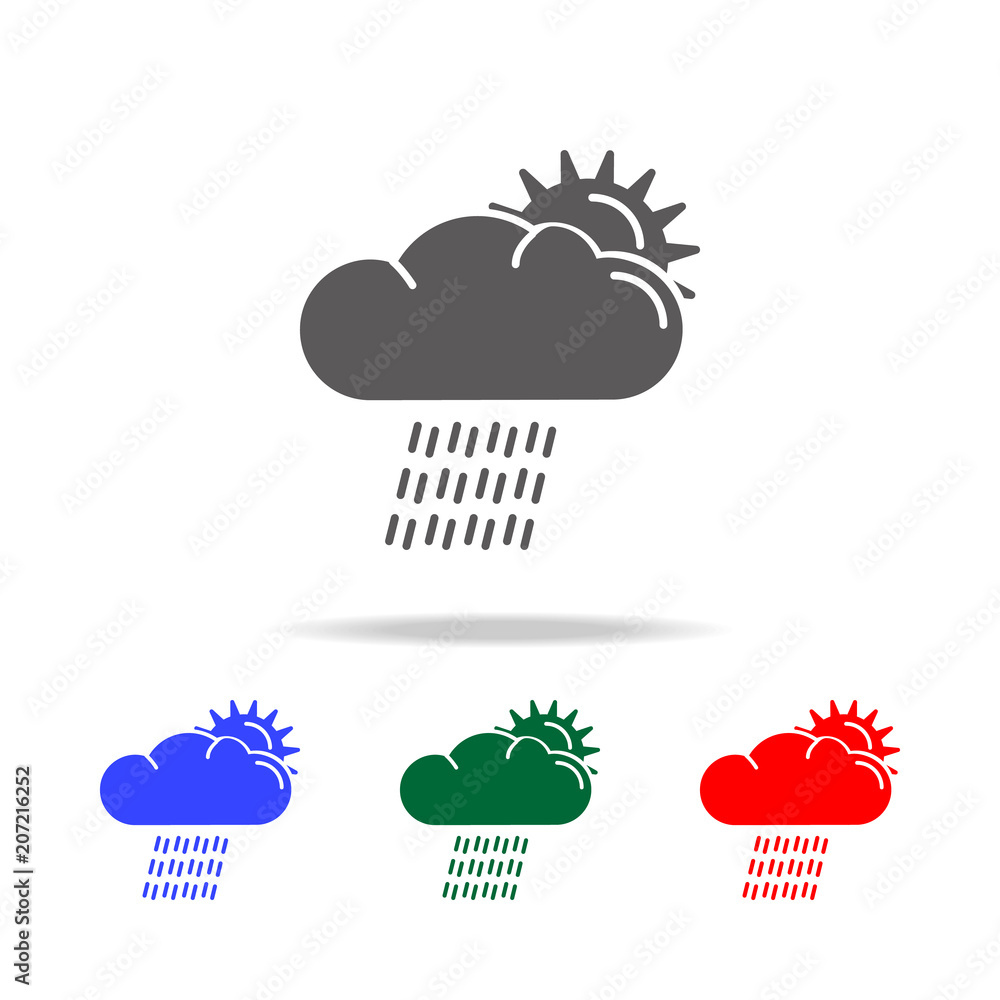 Poster the sun with downpour icon. elements of weather in multi colored icons. premium quality graphic desi