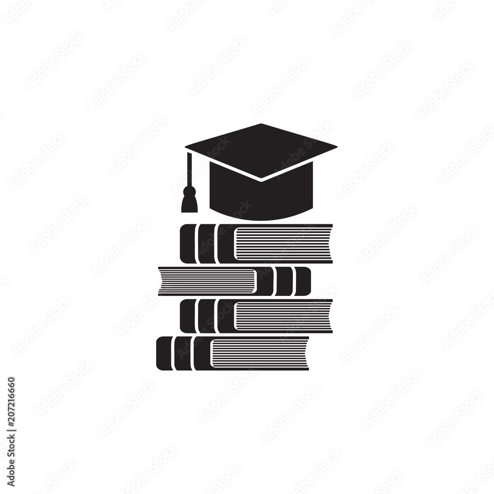 Poster a stack of books with a graduate cap illustration. element of library icon for mobile concept and we