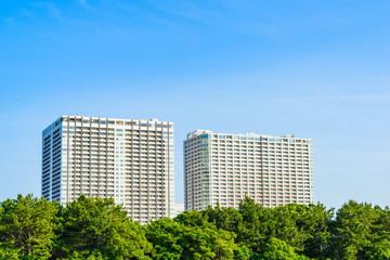 Fototapeta na wymiar ベイエリアのタワーマンション High-rise condominium in Tokyo