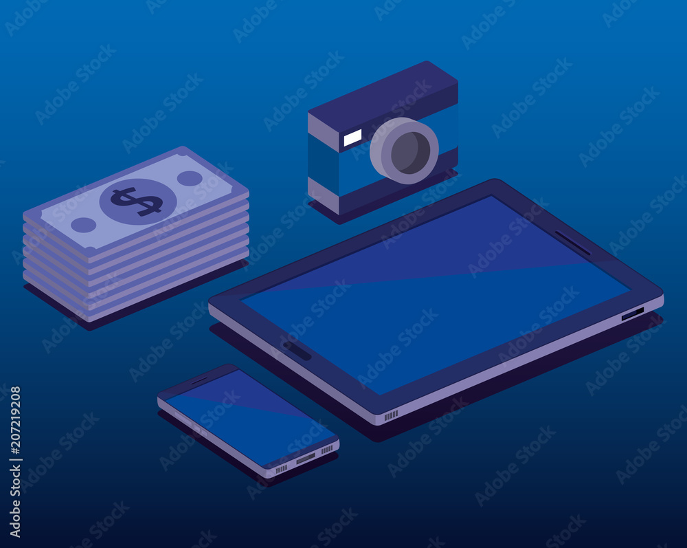 Poster digital technology isometrics icons vector illustration design
