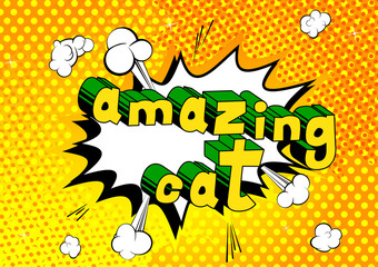 Amazing Cat - Comic book word on abstract background.