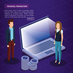 digital technology with business people isometric vector illustration design