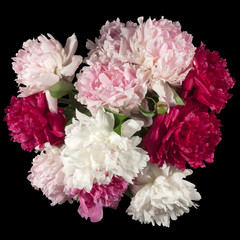 View from above of a bouquet of peonies