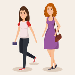 young girls avatars characters vector illustration design