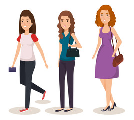 young girls avatars characters vector illustration design