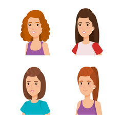 young girls avatars characters vector illustration design