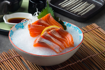 fresh salmon shashimi sushi on fresh ice
