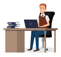businessman sitting in the office vector illustration design