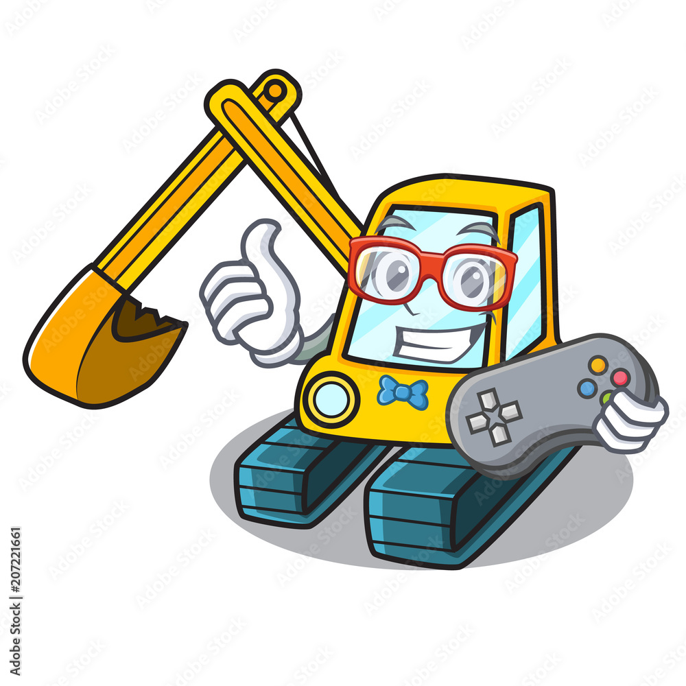 Sticker Gamer excavator mascot cartoon style