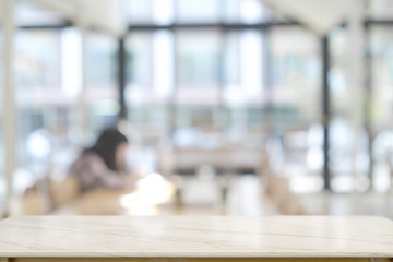 Blank marble top table and co-working background. for product display montage